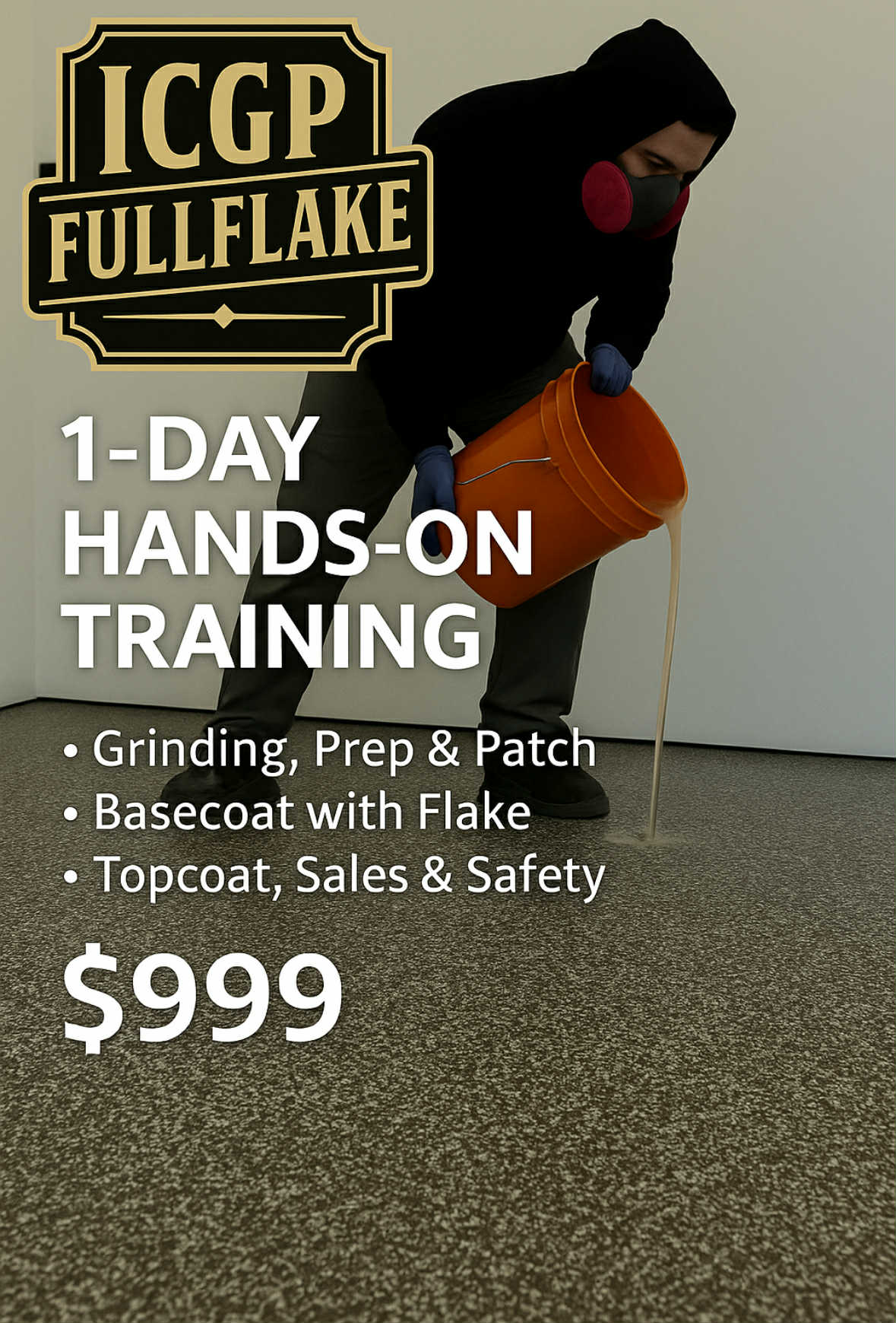 CEO  applying topcoat for a ICGP Fullflake training course details.